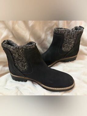 Black Suede Ankle Boots with Knit Cuff